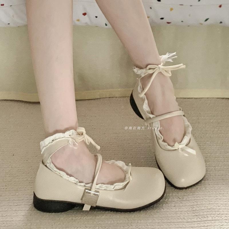 White French square head light mouth thick heel single shoes 2025 with skirt soft sole retro Mary Jane shoes 35