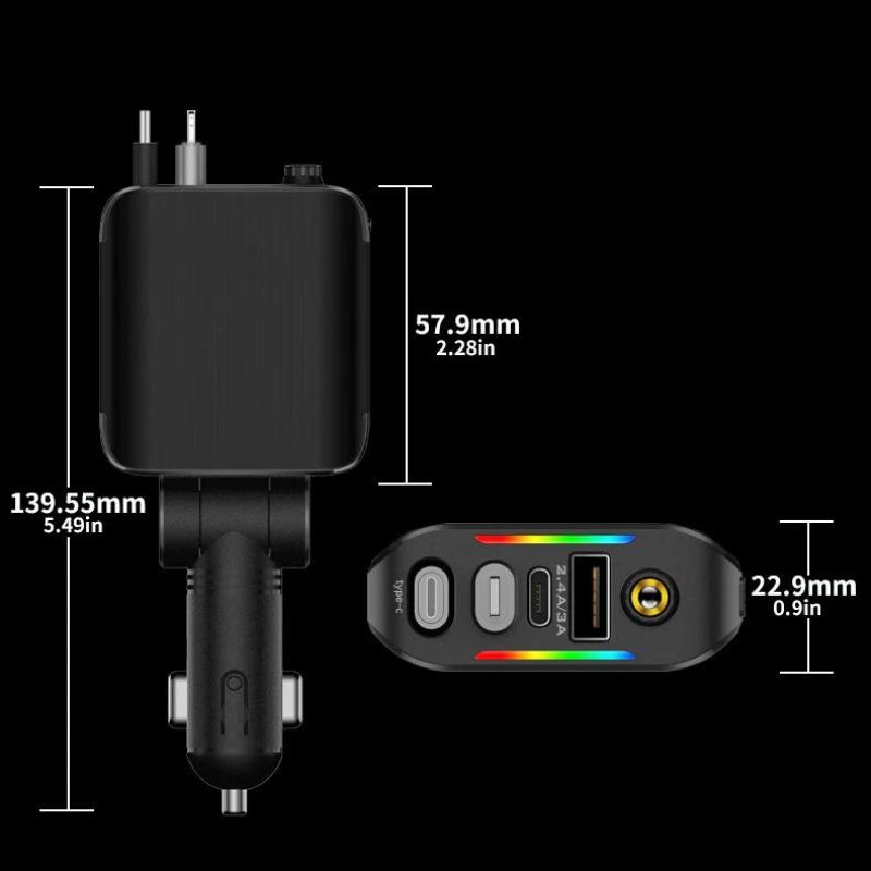 120W Car Charger with Roof Starlight Fast Charging Retractable Cable & 2 Charging Ports Voltage Phone Charger universal