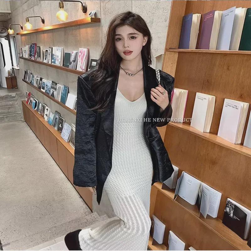 Women's Summer White Knitted V-Neck Suspender Dress - Slim, Sexy, Pure Desire Style