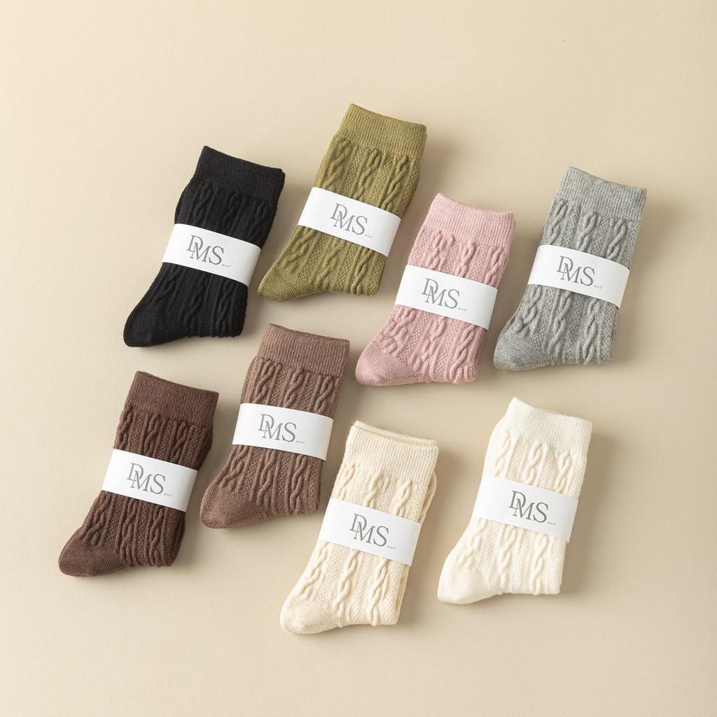 2/3/5 Pairs Autumn and Winter Women's Wool Socks Solid Color Thick Warm Socks Soft and Comfortable Socks