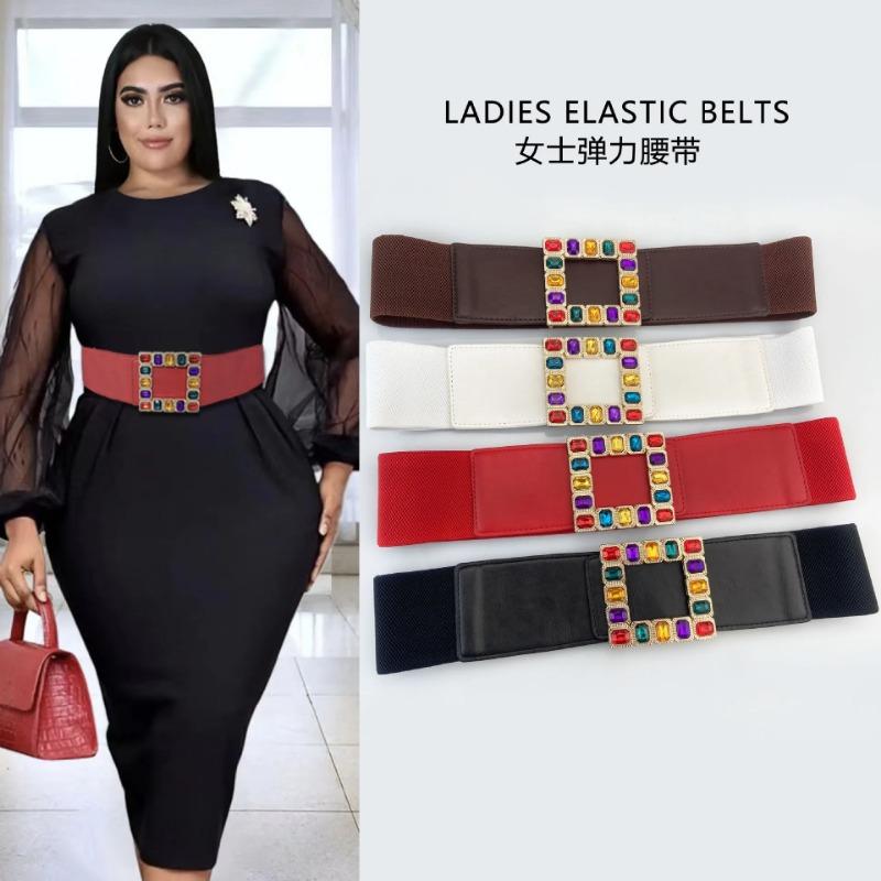 2026 Ladies Colorful Rhinestone Buckle Fashion Elastic Wide Waist Seal Coat Dress Corset Belts for Women Luxury Female Waistband