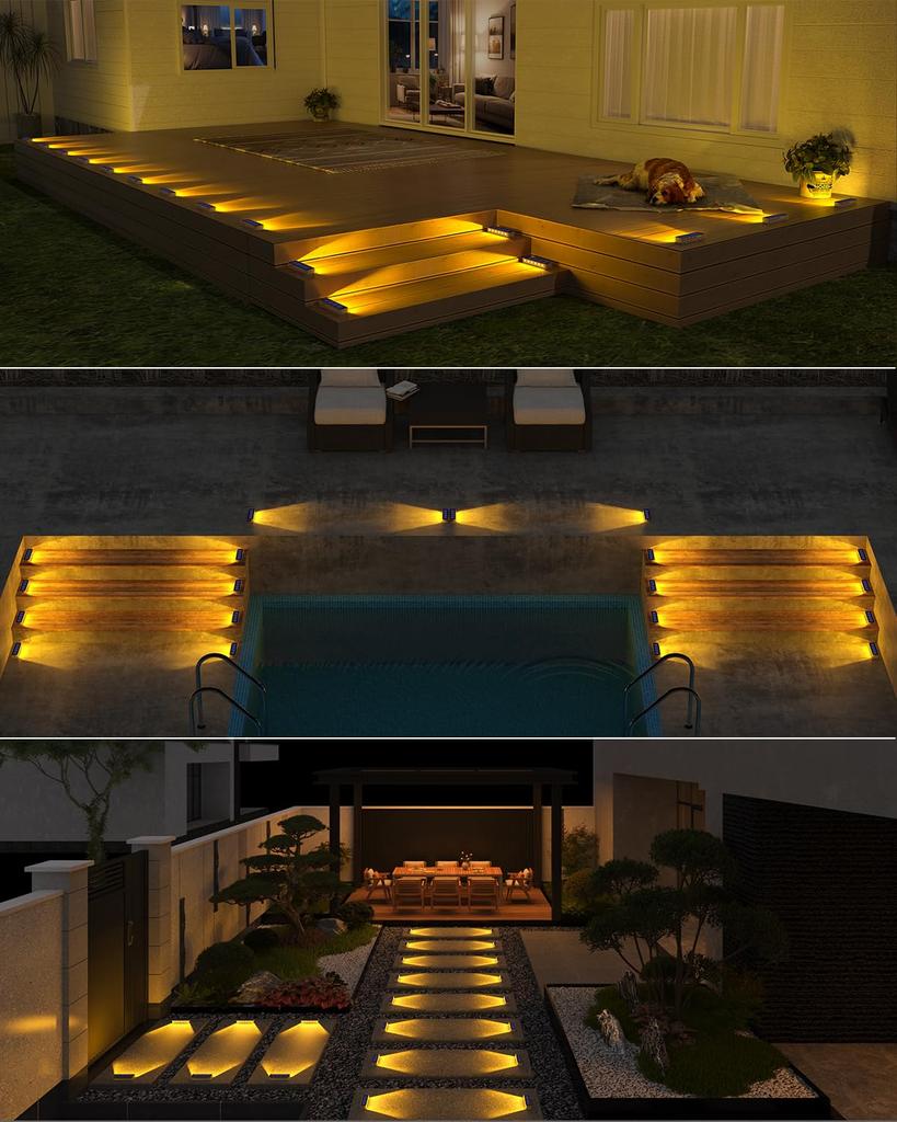 DetarZin LED IP68 Waterproof 1000mAh Large Capacity Battery Solar Outdoor Solar Automatic Warm White LED Garden Stair Lights for and Parking Lots of