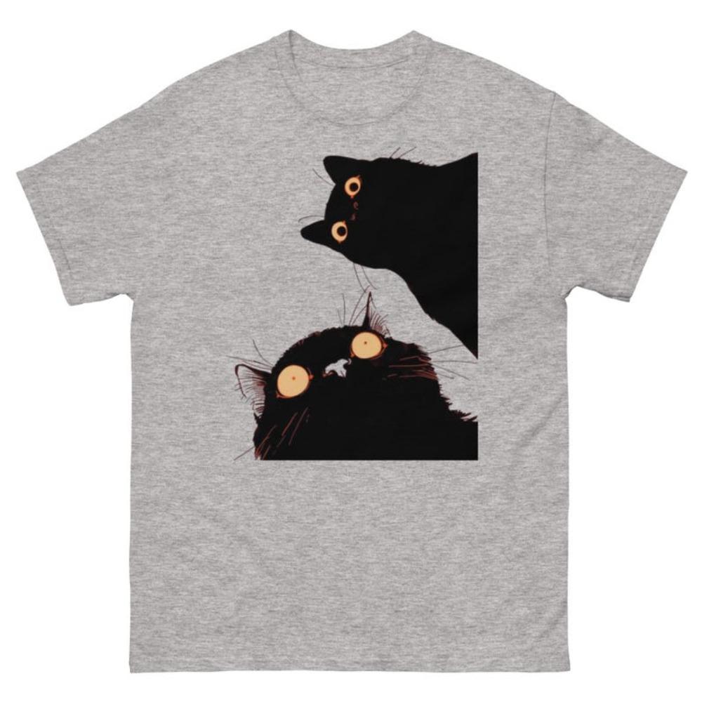 Cute Surprised Black Cat Graphic Tshirt Unisex Unisex Cat Owner Gift Loose Fit Casual Everyday Wear Cotton Short Sleeve Shirts