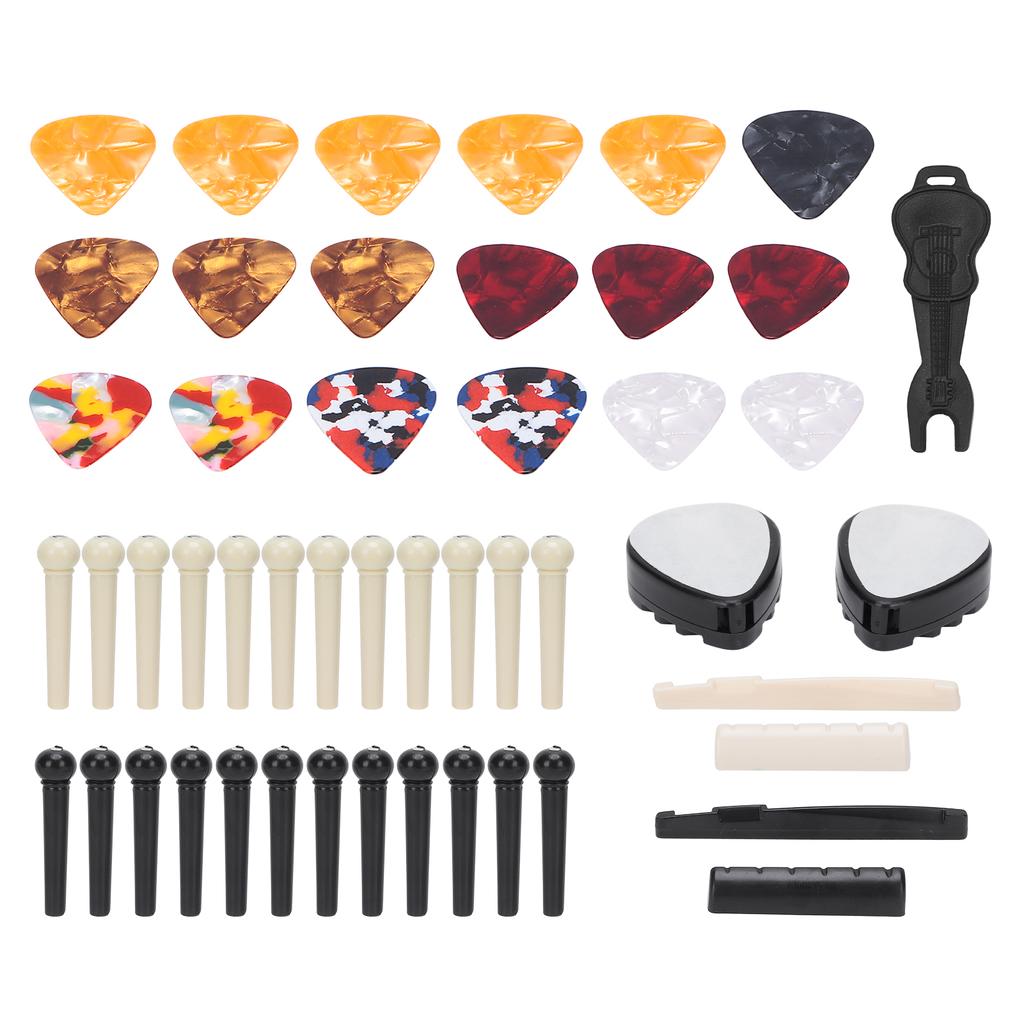 Guitar Accessories Set Bridge Pin Celluloid Picks Nuts Saddles Nail Remover Parts Replacement