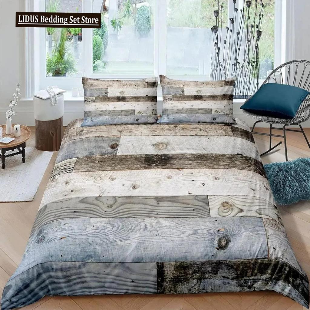Wood Barn Door Duvet Cover Set Western King Size Rustic Bedding Set Wooden Board Farmhouse Country Style Polyester Quilt Cover