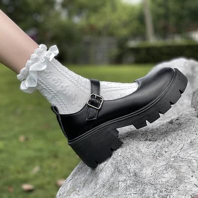 Schwarze Plateaupumps mit Knöchelschnalle für Damen im japanischen Lack-Mary-Jane-Stil, Damen-Punk-Lolita-Schuhe mit dicken Absätzen, Mujer
