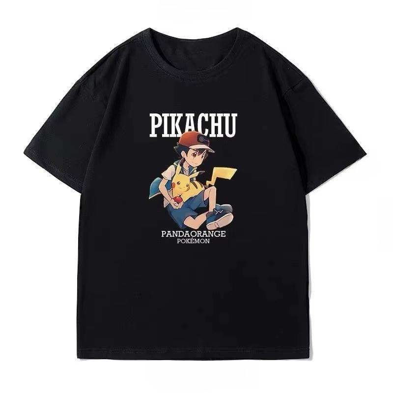 Summer New Pokémon Cartoon Creative Printing Washed TShirt Mens and Womens American Trend Loose Casual Short Sleeve Top