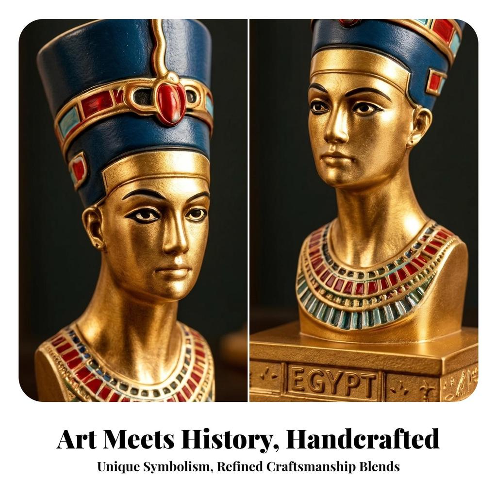Pharaoh Bust Statue Engraved Base Nile Valley Ornament Blue Headdress