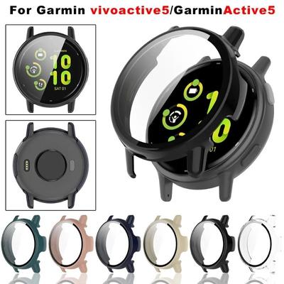 Glass + Case for Garmin VivoActive 5 Tempered Glass Screen Protector PC Protective Bumper for Garmin Active 5 Accessories