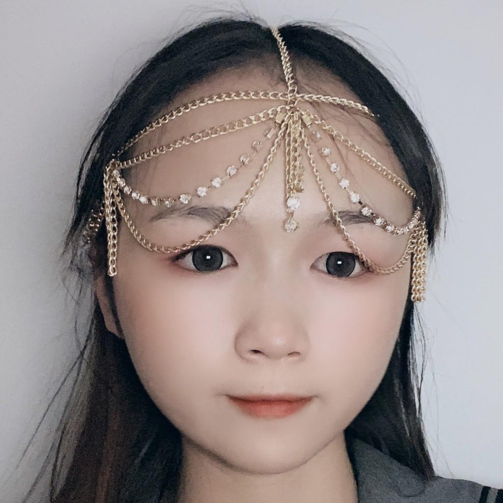 Multi Elegant Rhinestone Layer Chain Tassel Design Women Jewelry Headwear