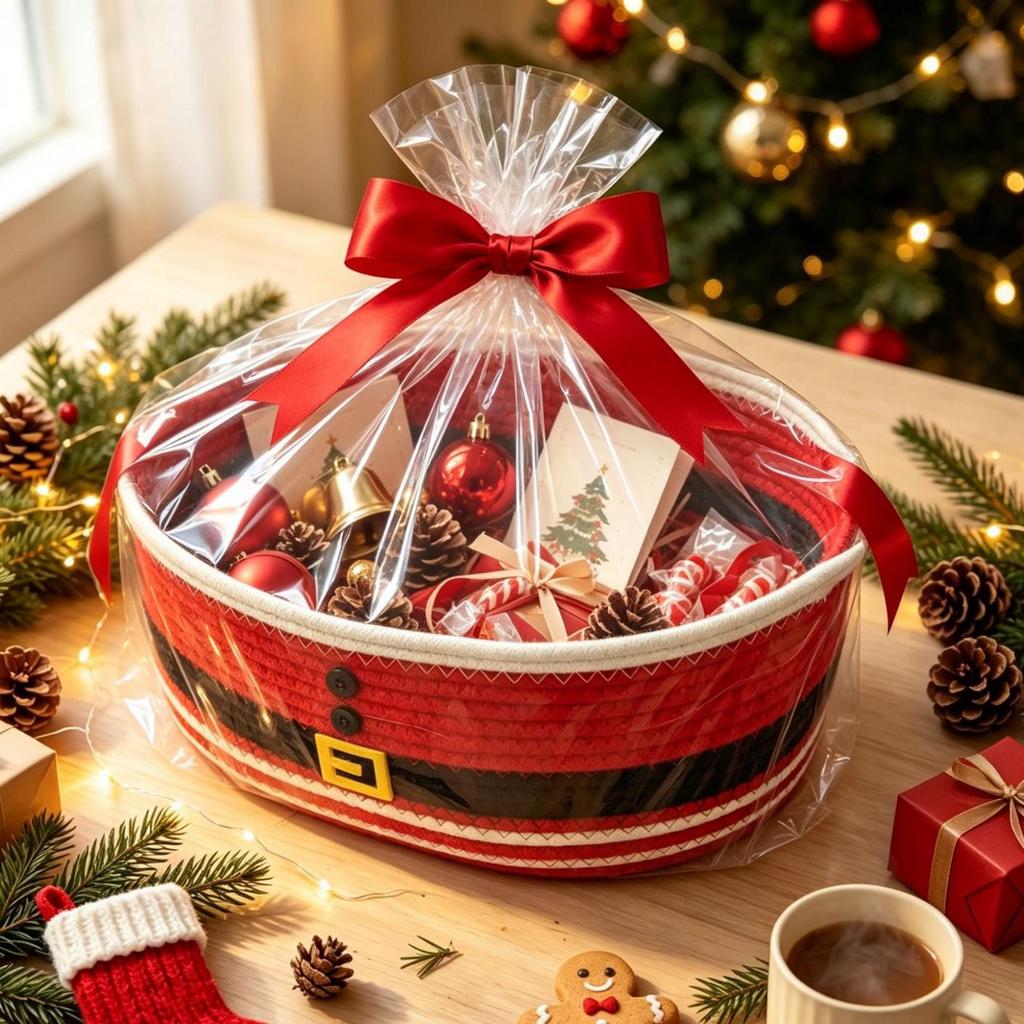 Geflochtener Aufbewahrungskorb aus Baumwollseil für Weihnachts-Snacks, Süßigkeiten und Geschenke