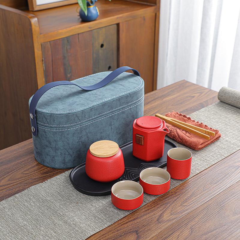 Outdoor Travel Tea Set, One Pot, Three Cups of Tea Tray, Tea Can Set, Household Express Cup, Holiday Commemorative Gift