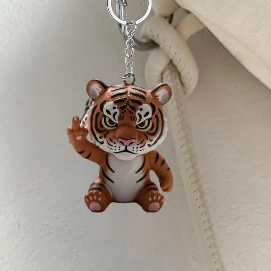 Middle Finger Animal Keychain Wolf Cow Pig Tiger Elephant Shape
