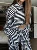 European-American Women's Striped Long Sleeve Top & High Waist Pants Set - Autumn 2025 Fashion Casual Wear.