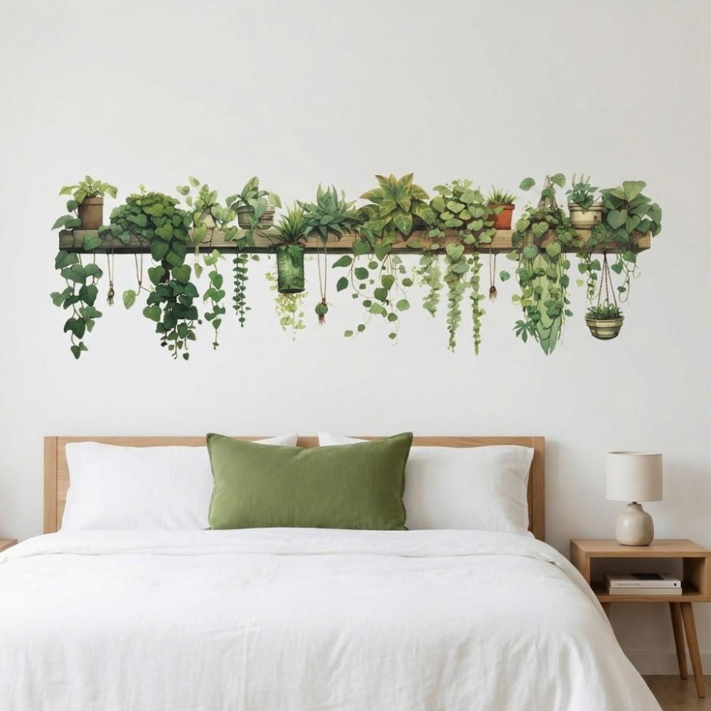 Hanging Basket Plant Branch Wall Decoration Green Plant Wall Decals Wallpaper  Background Wall