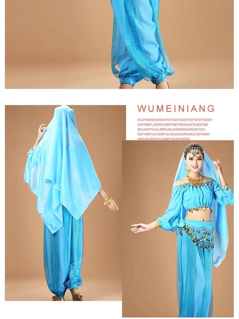 Dámský indický kostým pro břišní tanec s dlouhým rukávem pro vystoupení a praxi