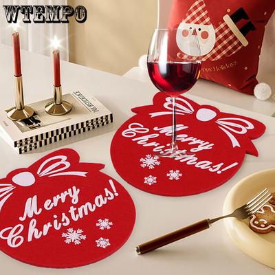WTEMPO Christmas Felt Coasters Heat-insulating and Absorbent Thick Tableware Anti Slip Pads Dining Table Christmas Felt Decorations