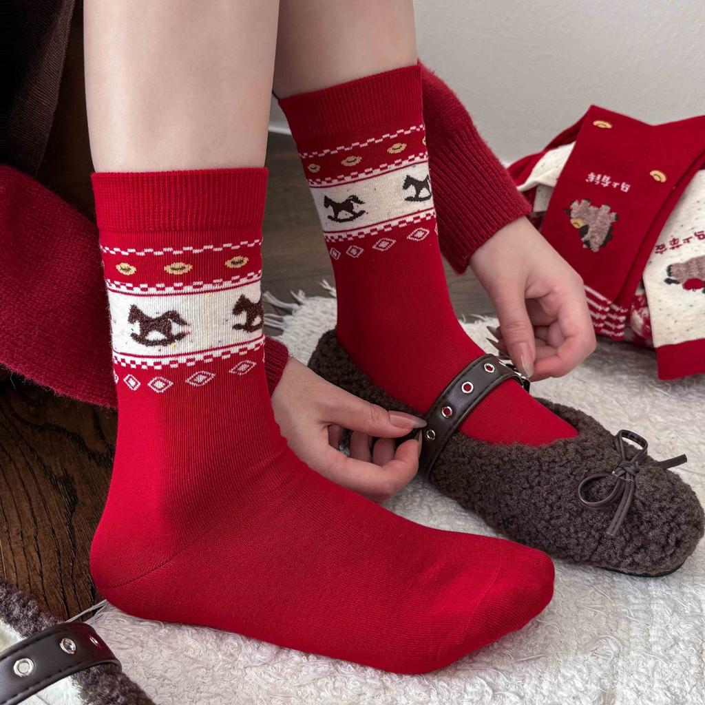 Rote Socken, Socken für das Jahr des Pferdes, Saison, Rote Haufen Baumwollsocken, Rote Socken, Und Rote Socken