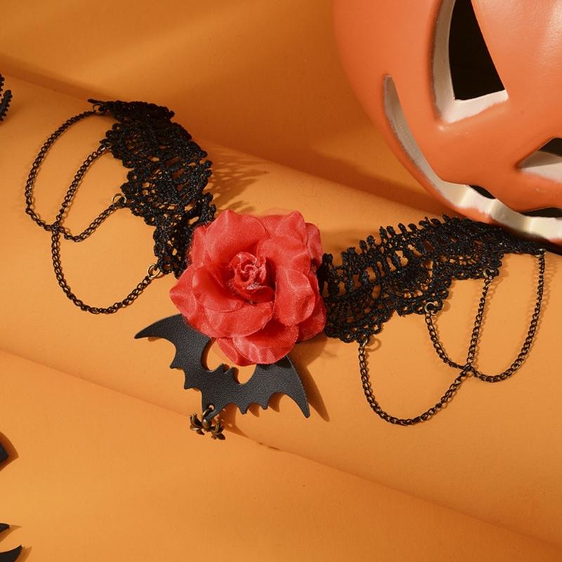 Gothic Lace Choker Bat Flower Specter Necklace Creativity Gorgeous Punk Jewelry Fashion Party Women Halloween Gift