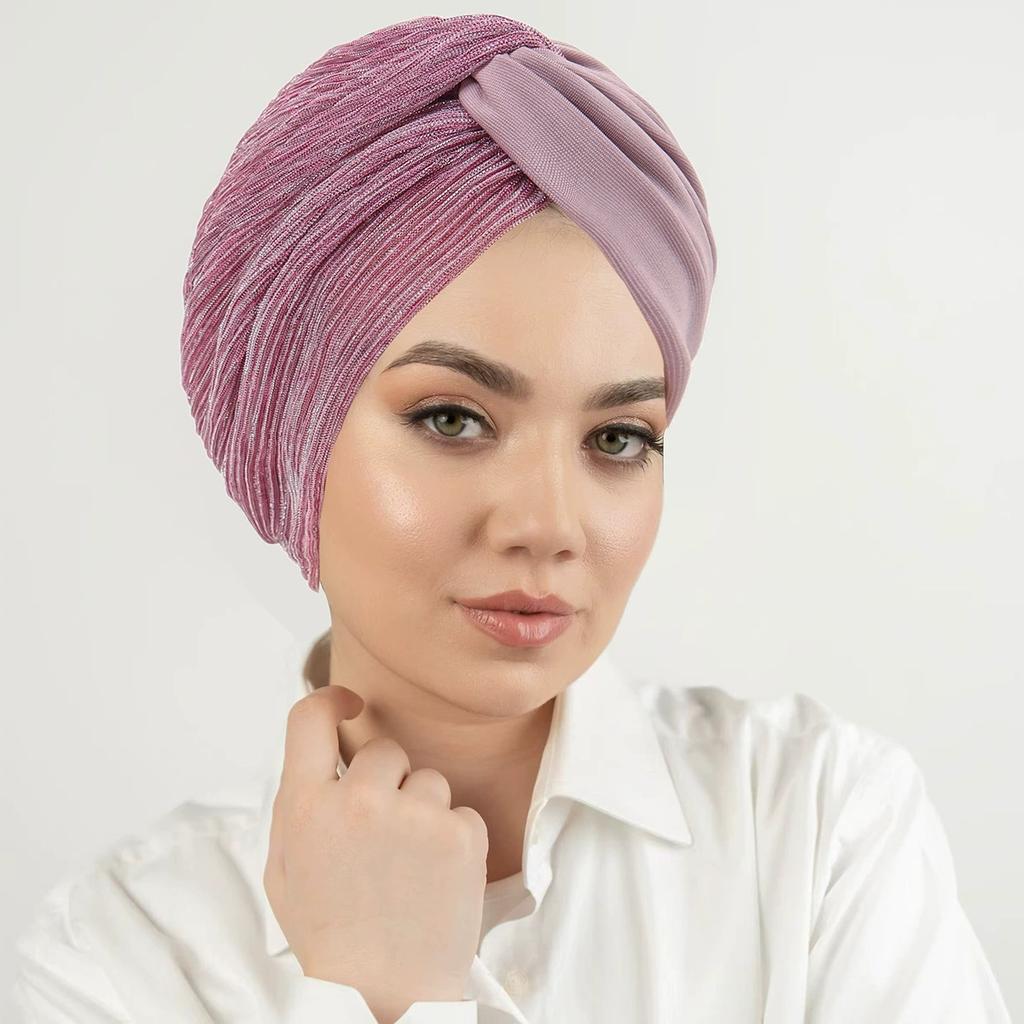 Ombre Gradient Forehead Cross Turban Cap for Women Lightweight Elastic Head Wrap with Inner Hijab Hat Casual Wear Chemo Patients