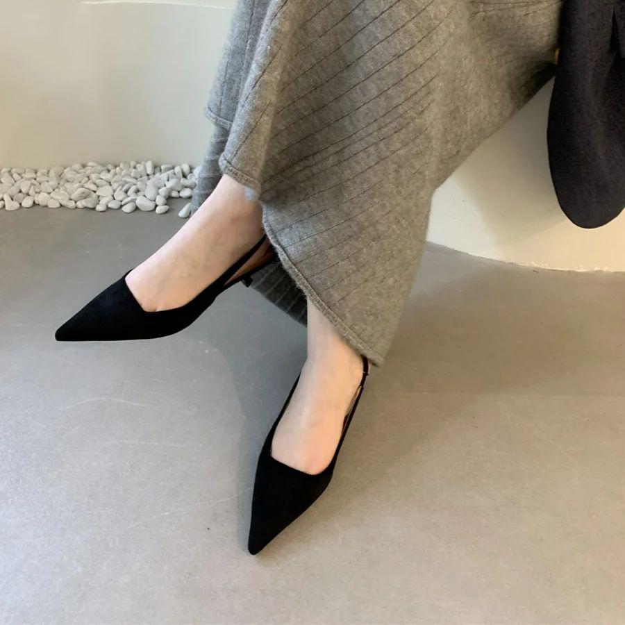 Fashion Bailamos Women Sandals Pointed Toe Elegant Low-heel Shoes Summer Fashion Slingback Woman Mules Shoes Pumps Dress Shoes