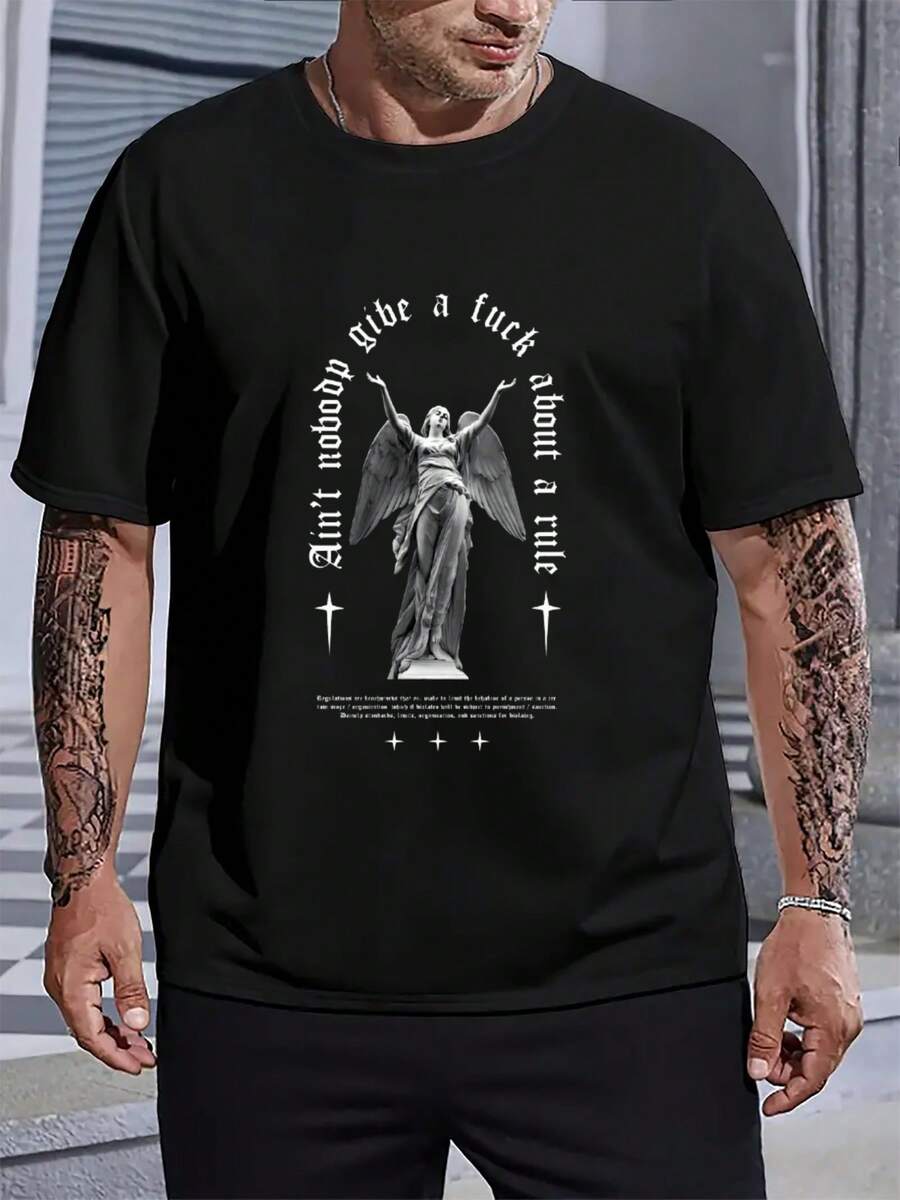

Angel Statue And Text Print Unisex s T-Shirt S
