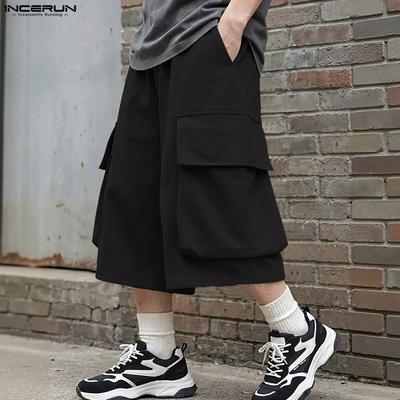 Summer Men Elastic Waist Pockets Casual Loose Shorts Pants Capri