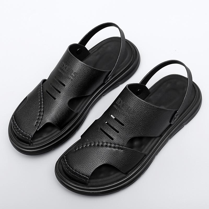 

2024 Лето Черные/Коричневые Пляжные Шлепанцы Сандалии из Коровьей Кожи Дышащая Обувь Мужские Сандалии Баотоу Натуральная Кожа Нескользящая Уличная Обувь 44 чёрный