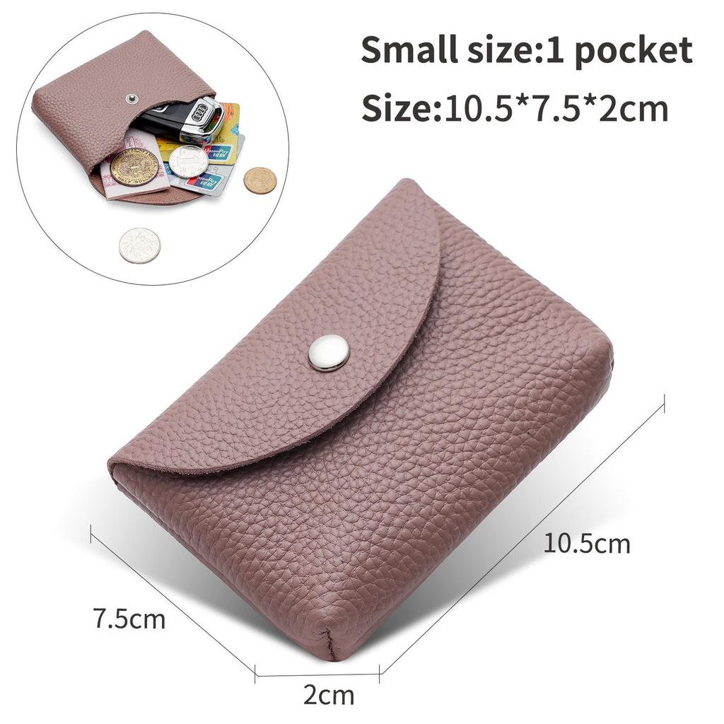 Women's Small Genuine Leather Coin Purse - Top Layer Cowhide Litchi Grain Cover Wallet