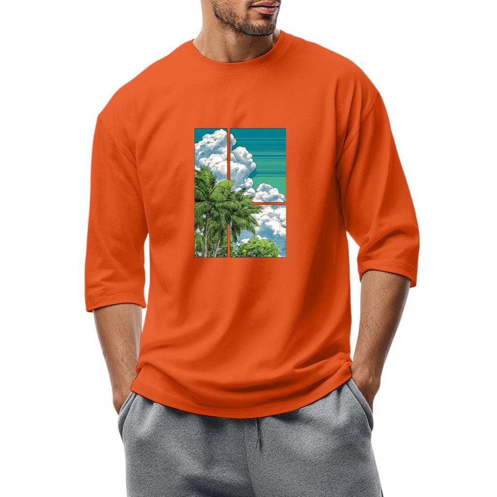 Maglietta casual alla moda da uomo con scollo tondo e maniche a tre quarti