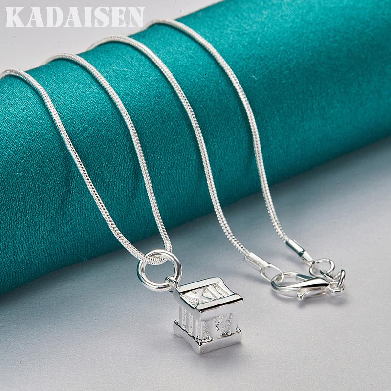 Fine 925 Sterling Silver Roman Square 16-30 Inch Pendant Necklace for Women Wedding Party Fashion Charm Jewelry