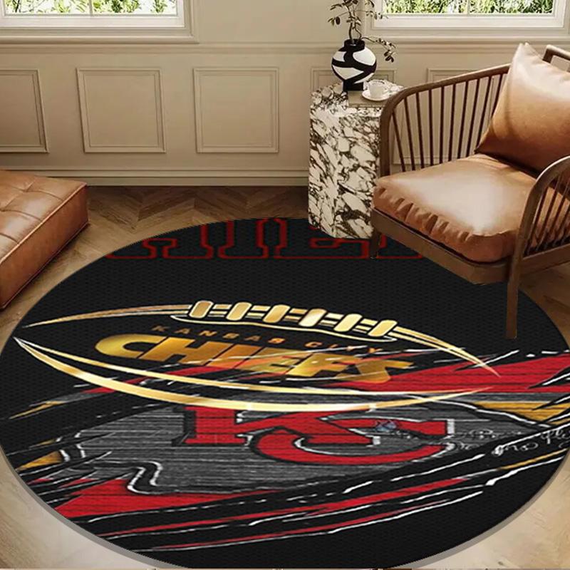 Kansas Chiefs Logo Runde Matte, Rutschfester Kreis Teppich Stuhl Teppich Für Wohnzimmer, Schlafzimmer, Fußmatte Heimdeko Geschenk Weihnachtsgeschenke