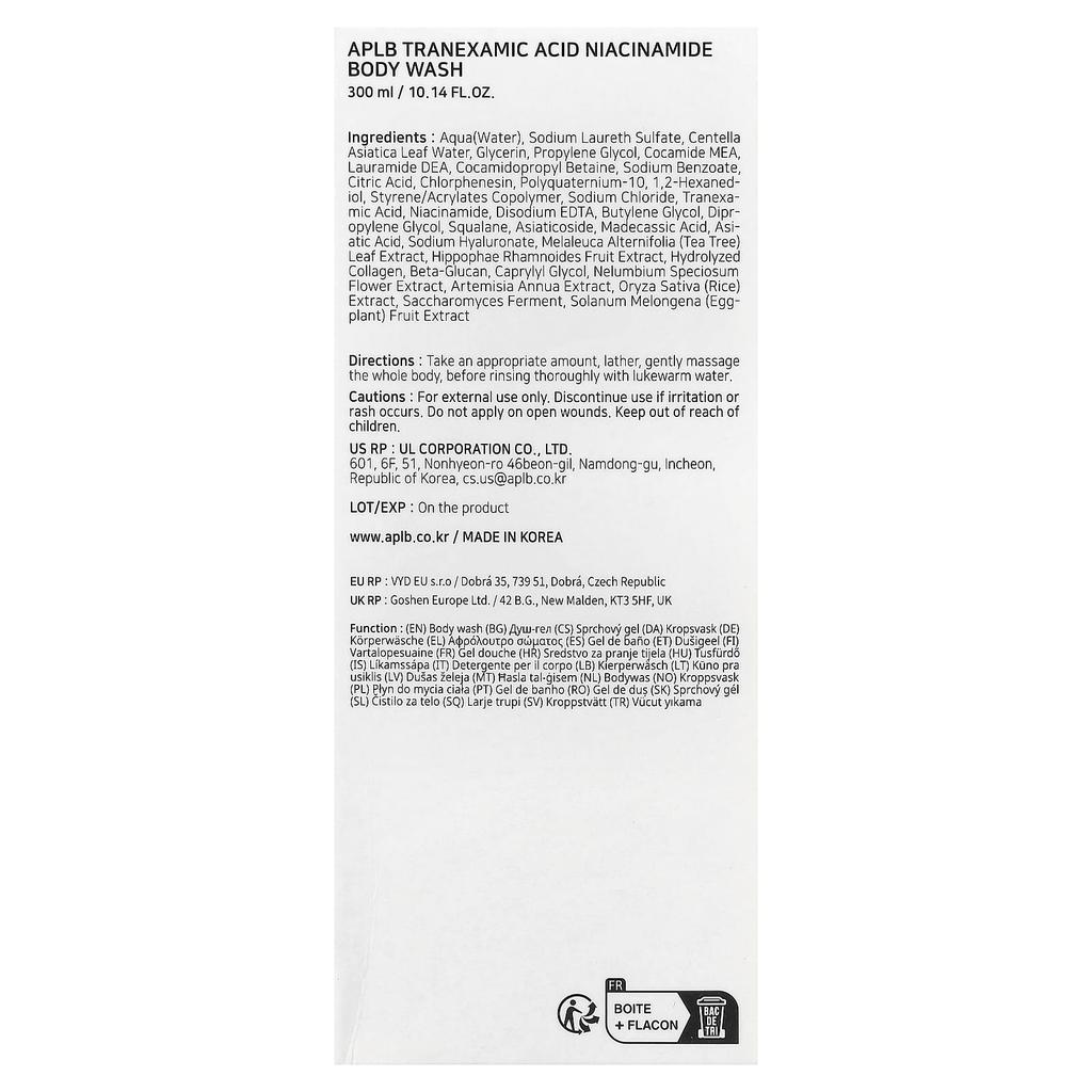 APLB Bagnoschiuma Acido Tranexamico Niacinamide, 300ml (10,14 once fluide)
