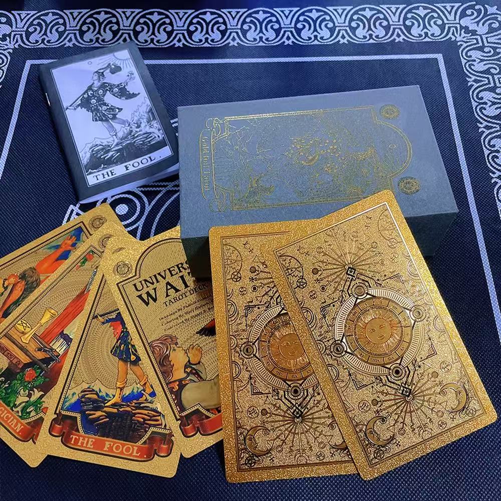 Yeni Cadı Waite Altın Folyo Tarot Tarot Bronzlaşmaya Renkli Baskı Plastik PVC Su Geçirmez Masa Oyunu