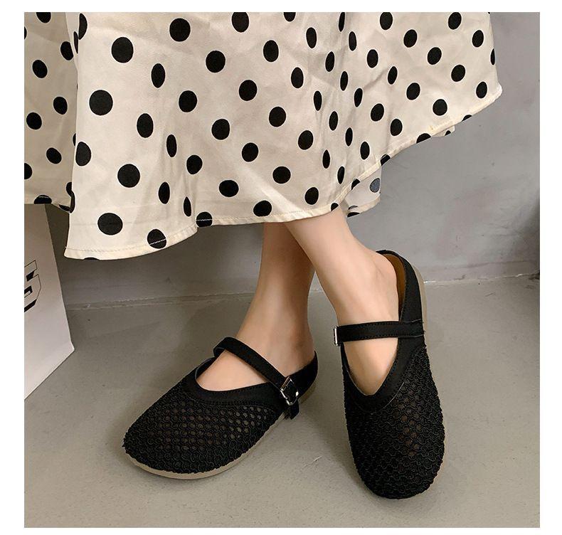 Hollow Woven Bag Head Half Slippers Women's Summer Wear 2025 New Flat-bottomed Breathable One-pedal Hole Shoes Sandals