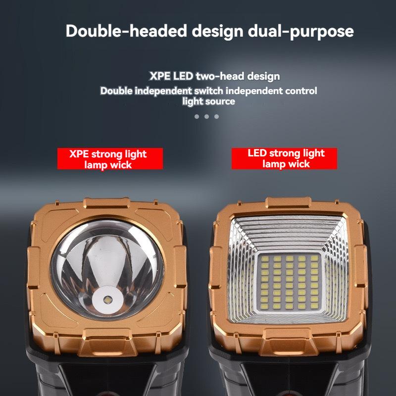 Solar Double Head Hand Light Outdoor Led Multi-functional Red And Blue Flashing Cob Side Light Emergency Flashlight Searchlight