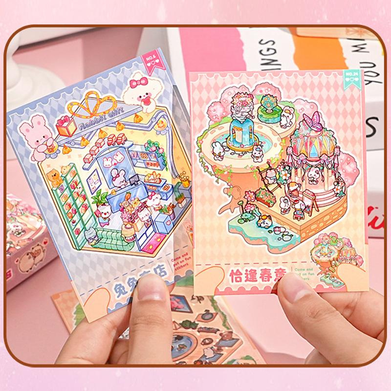 25 Scenes in 1Box Landscape Sticker Collection Box Cartoon Scene DIY Toy Game Festival Birthday Present Gift for Kid Girl Child