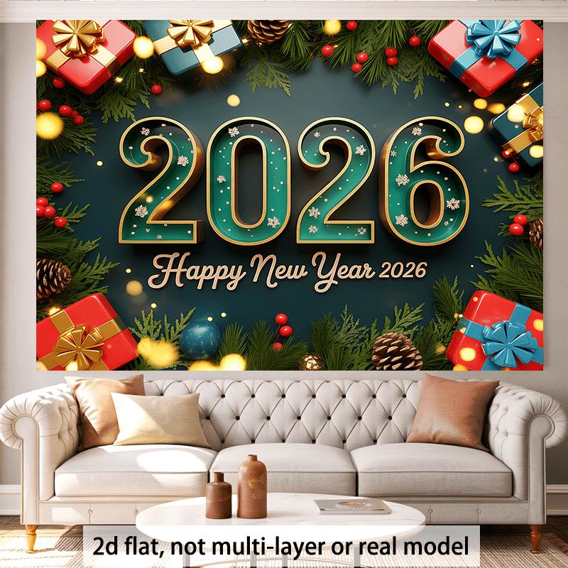 

VIKAMA 2026 New Year Tapestry Pine Branches Berries Living Room Background Wall American Themed Holiday Decoration 40X60CM(1.3X2FT