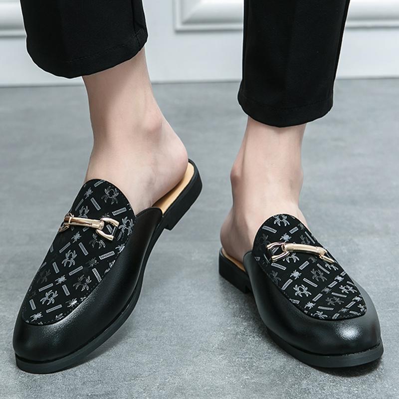 Luxury Designer Brand Men's Printing Pattern Sandals Half Sequin Shoes For Men Mules Casual Shoes Slides Loafers Slippers