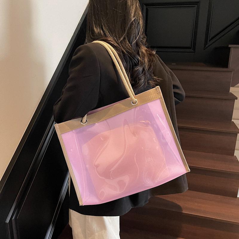 Spring and Summer Popular Transparent Large-capacity Bag Women's New Simple Fashion Trendy Jelly Shoulder Large Bag Casual Tote Bag