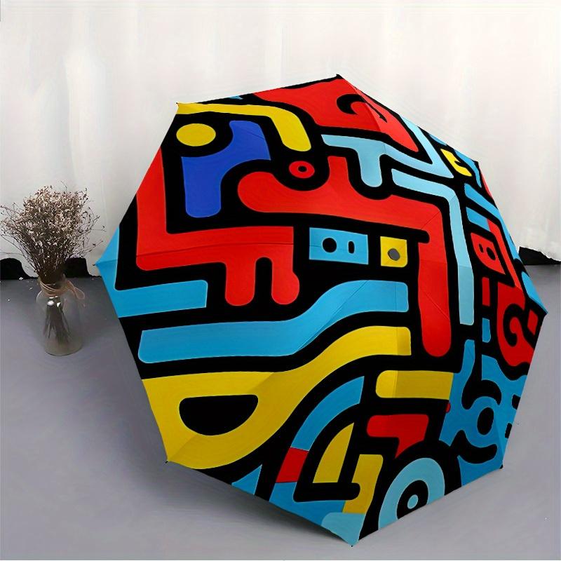 1pc Abstract Art Design Automatic Open, Sturdy Iron Frame, Compact Folding Design, All-Season Portable Umbrella for Women & Men Yy250801123