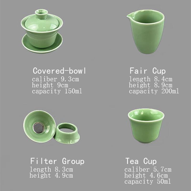 Celadon Kung Fu čajová sada, keramická miska pro domácnost, malá sada čajových šálků, jednoduché čajové umění pro kancelář, čajový obřad, kompletní sada čajových podnosů