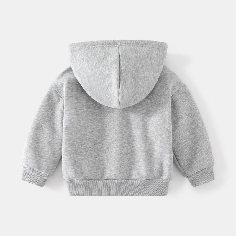 Boys Casual Letter Printed Fleece Lined Hooded Long Sleeve Zip Up Jacket