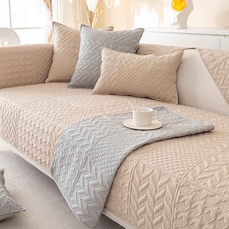 Sofakissen aus gewaschenem Baumwollstoff, neue Vier-Jahreszeiten-Universal-Anti-Rutsch-Sitzkissen, cremefarbener Sofabezug, Bezugsstoff