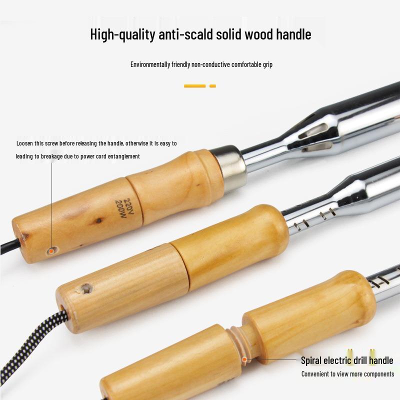 High-Power Wood Handle Soldering Iron with Bent Flat Copper Tip - 100W to 300W