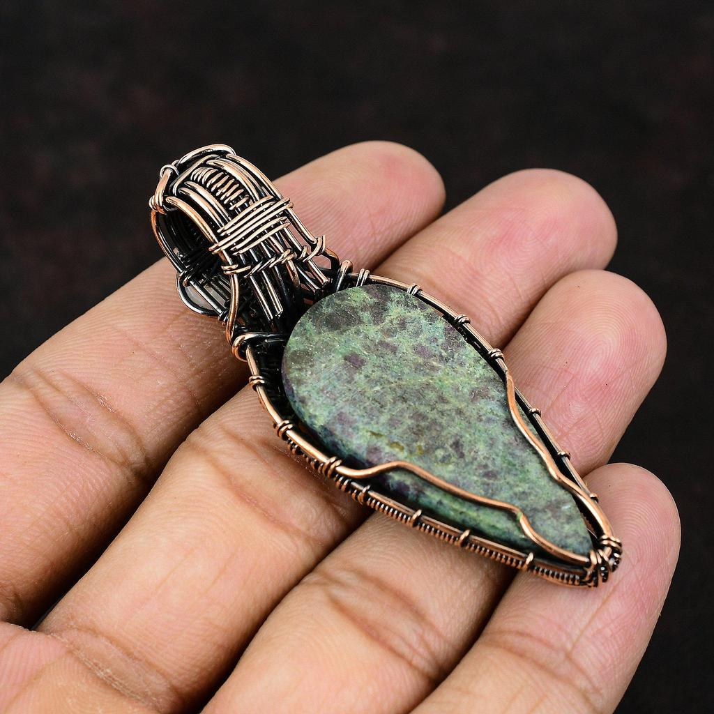 Ruby In Blue Kyanite Copper Wire Wrapped Pendant Gemstone Copper Jewelry Moonstone Handmade Jewelry Designer Pendant For Women Gift For Him