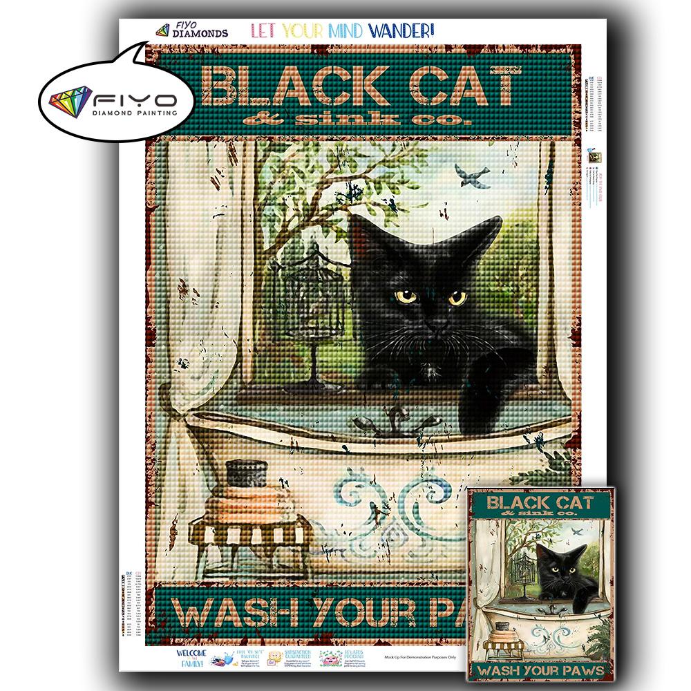 5D DIY Diamond Painting Black Cat Diamond Embroidery Vintage Cartoon Cross Stitch Picture Of Rhinestones Home Decor