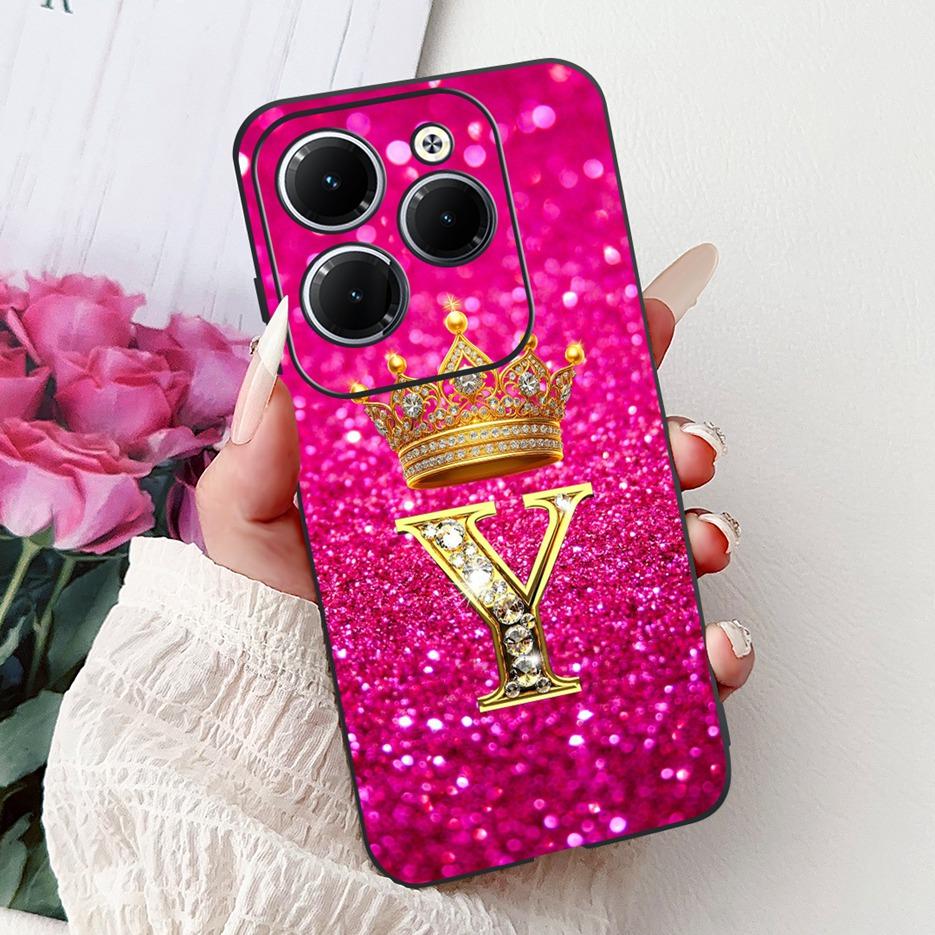 Pro pouzdro Infinix Hot 40 Pro X6837 Luxusní kryt s písmeny a korunkou Měkké silikonové pouzdro na telefon Pro Infinix Hot 40i Hot40 Pro Hot40i