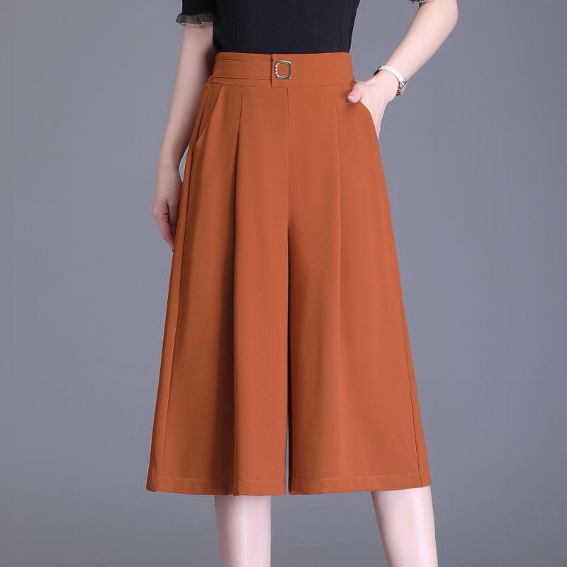 Summer New High Waist Loose Thin Wide Leg Cropped Pants Women Solid Patchwork Pocket Simple Office Lady Casual Straight Trousers