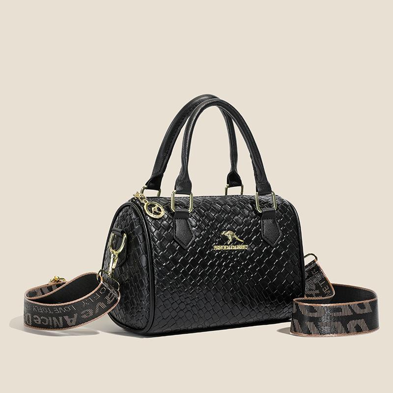 2026 New Fashionable And Popular Soft Leather Boston Bag Versatile Wide Shoulder Strap Single Shoulder Crossbody Bag